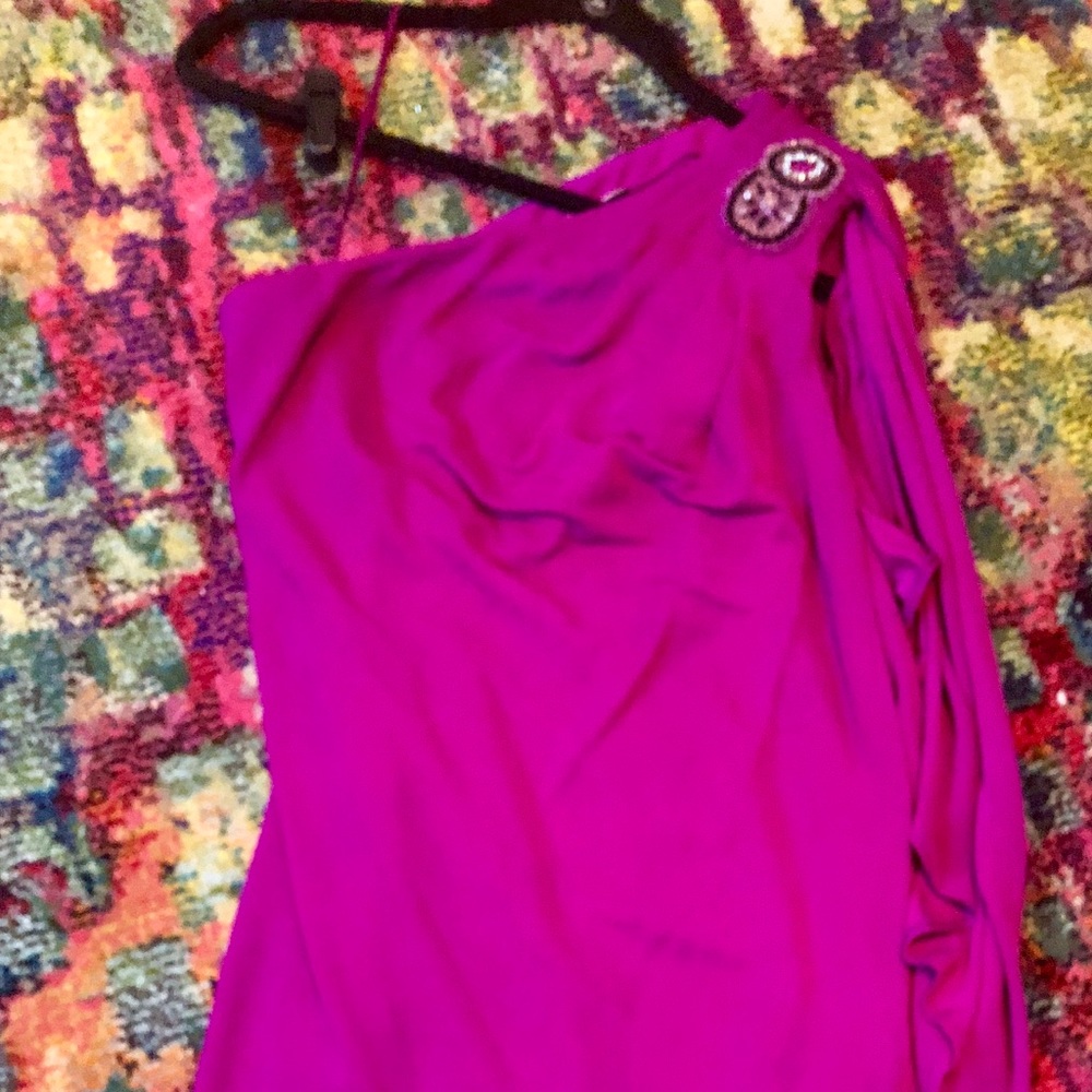 Fuchsia one shoulder dress with beading